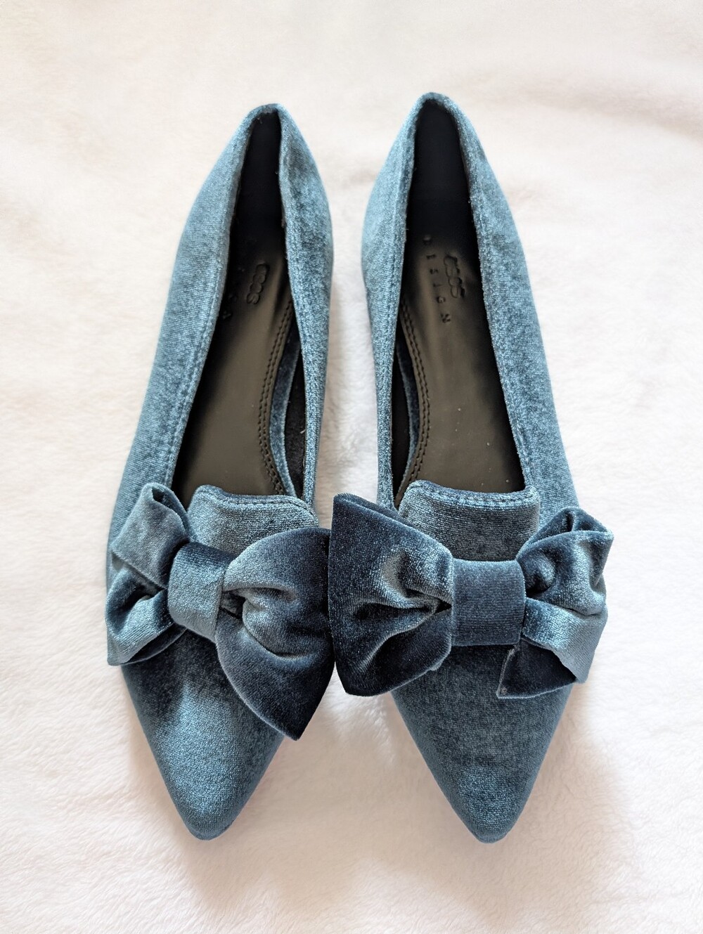 NWT Sz 8W Asos Women Pointy Toe Blue Teal Lake Velour Velvet Flat Shoe Flats